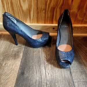 Stuart Weitzman Peep Toe Snake Skin Platform Blue Pumps